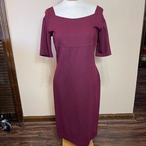 Talbots Womens Burgundy Square Neck Sheath Dress Elbow Sleeve Size 10